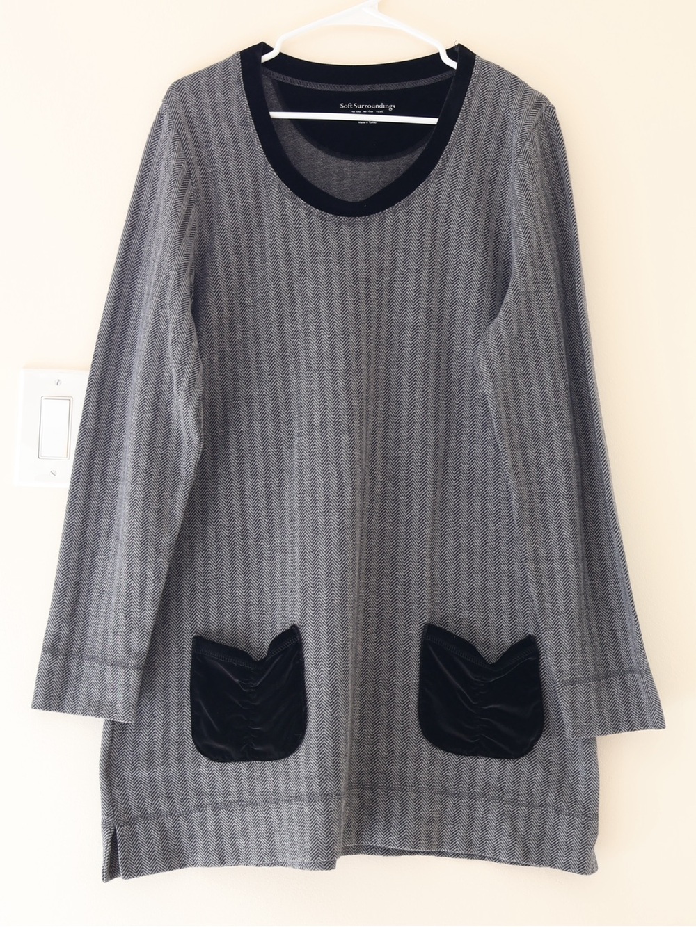 Soft Surroundings Women’s Herringbone Tunic Shift Dress Sz Large Lagenlook Retro